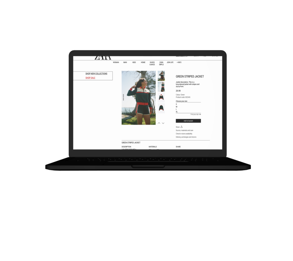 A laptop mockup of my Zara website redesigns on desktop