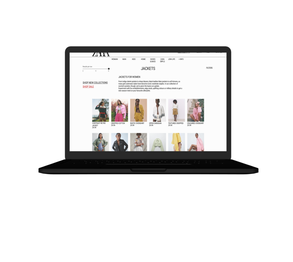 A laptop mockup of my Zara website redesigns on desktop