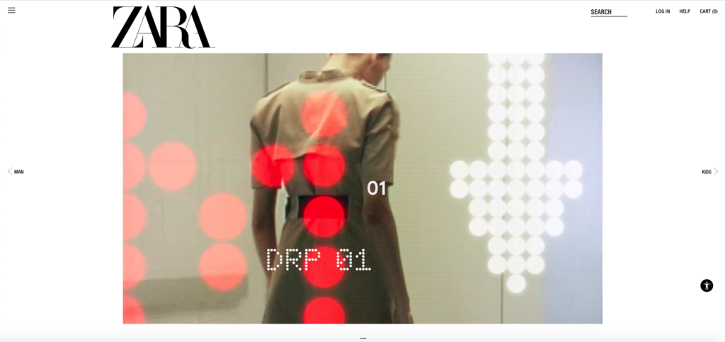 A screenshot of the ZARA desktop homepage