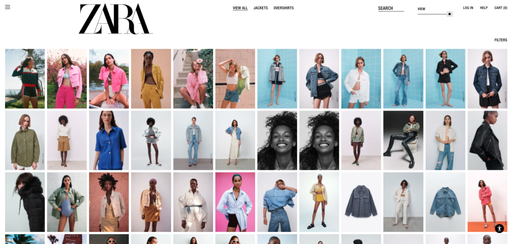 A screenshot of ZARA's product browsing page, this time with more images in a row.