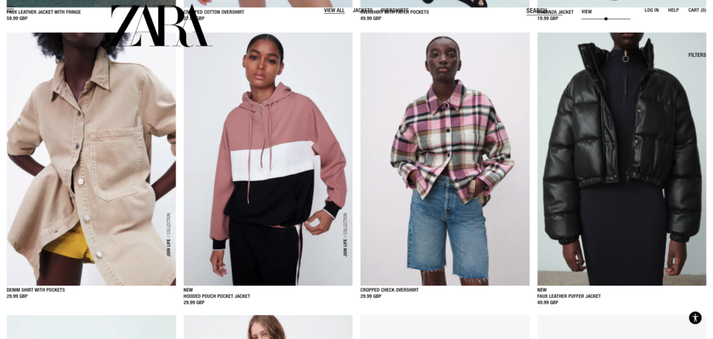 A screenshot of ZARA's product browsing page